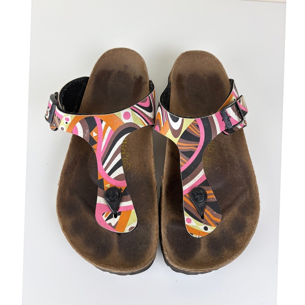 Papillio Birkenstock Gizeh Psychedelic Print T Strap Sandals Women's 7